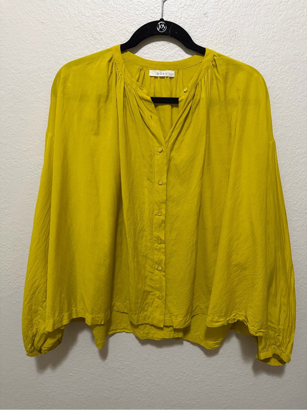 DÔEN Jane Top Yellow Green Organic Cotton Viscose Blouse Size Medium